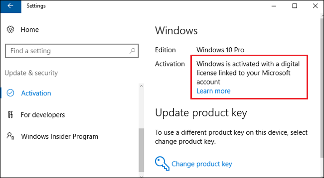 windows 10 pro activation key missing
